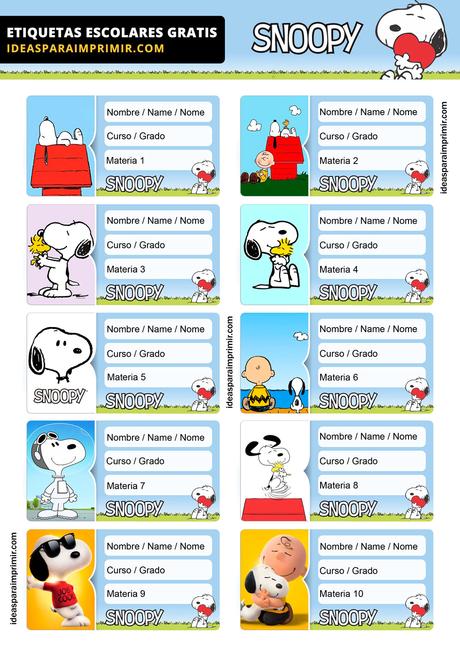 [+10] Etiquetas escolares de SNOOPY GRATIS para editar e imprimir!