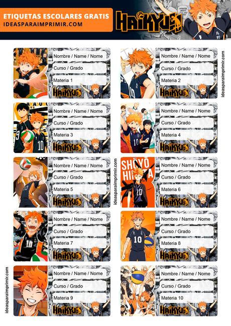 [+10] Etiquetas escolares de HAIKYU!! GRATIS para editar e imprimir!