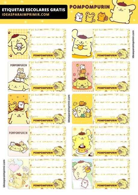 [+10] Etiquetas escolares de POMPOMPURIN GRATIS para editar e imprimir!