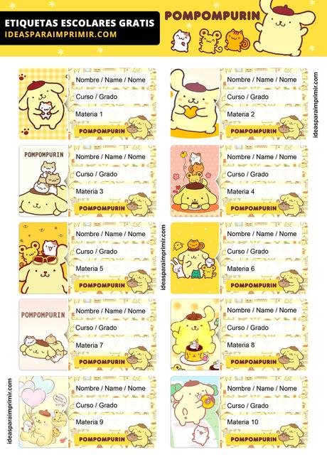 [+10] Etiquetas escolares de POMPOMPURIN GRATIS para editar e imprimir!