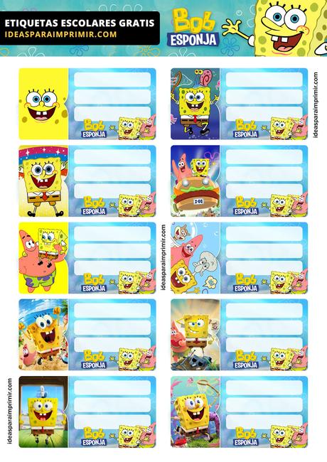 [+10] Etiquetas escolares de BOB ESPONJA GRATIS para editar e imprimir!