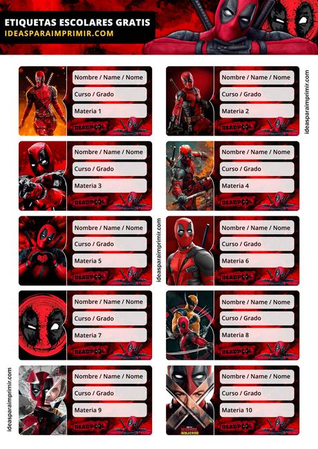[+10] Etiquetas escolares de DEADPOOL GRATIS para editar e imprimir!