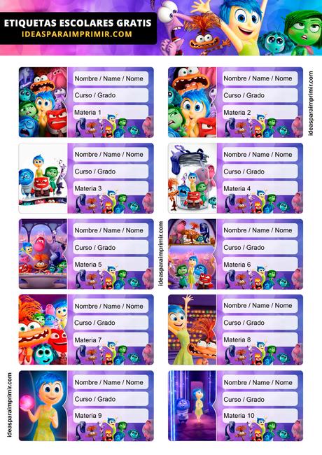 [+10] Etiquetas escolares de INTENSAMENTE 2 GRATIS para editar e imprimir!