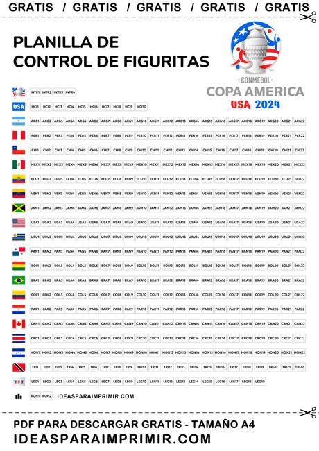 *GRATIS* Planilla de control de figuritas Copa AmÃ©rica USA 2024.