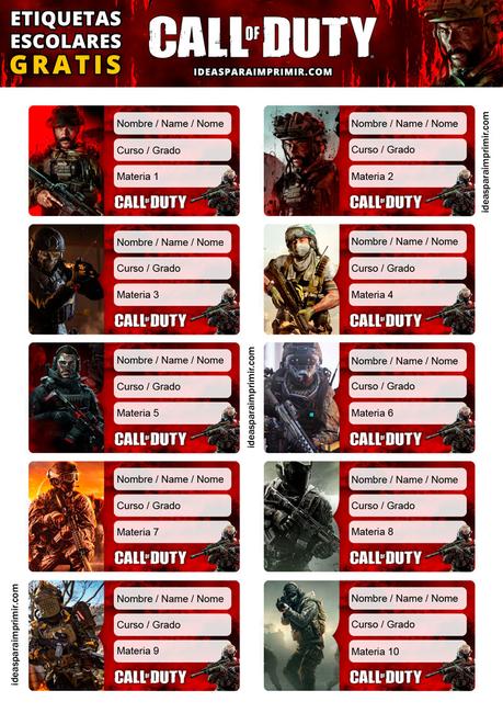 [+10] Etiquetas escolares de CALL OF DUTY GRATIS para editar e imprimir!