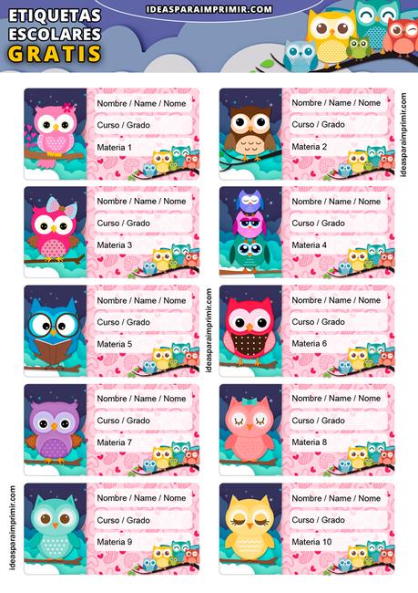 [+10] Etiquetas escolares de BÃHOS GRATIS para editar e imprimir!