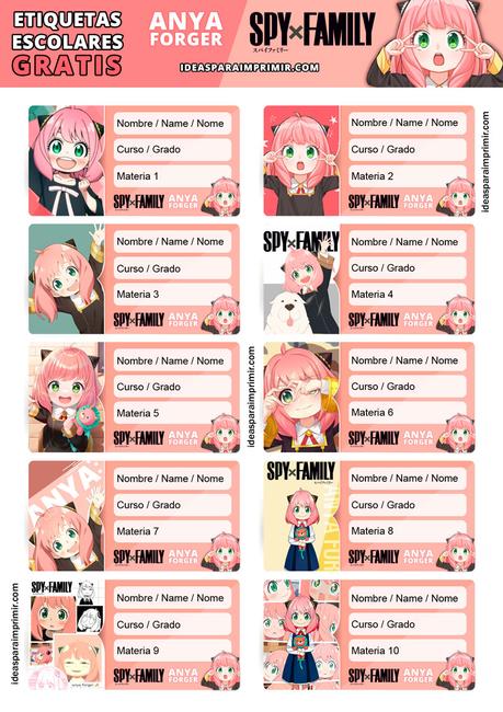 [+10] Etiquetas escolares de ANYA FORGER (Spy x Family) GRATIS para editar e imprimir!