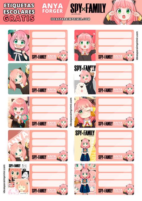 [+10] Etiquetas escolares de ANYA FORGER (Spy x Family) GRATIS para editar e imprimir!