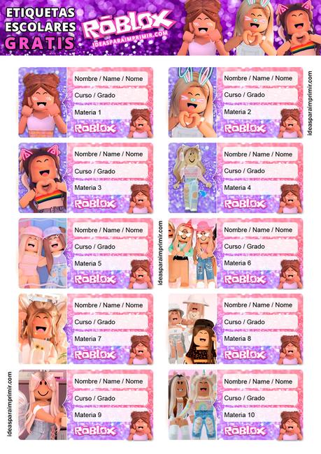 [+10] Etiquetas escolares de ROBLOX NIÃAS GRATIS para editar e imprimir!