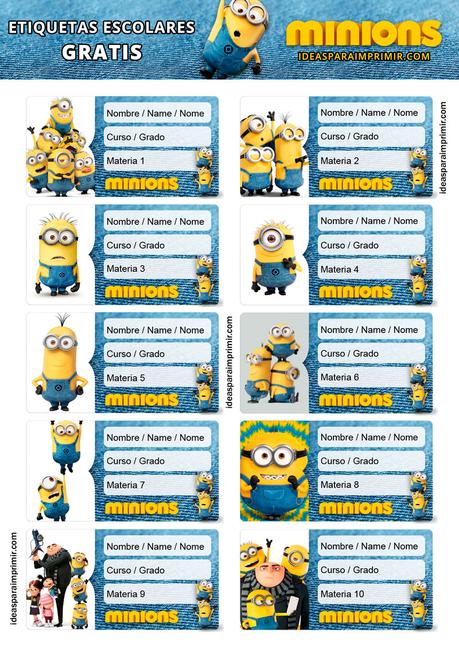 [+10] Etiquetas escolares de MINIONS GRATIS para editar e imprimir!