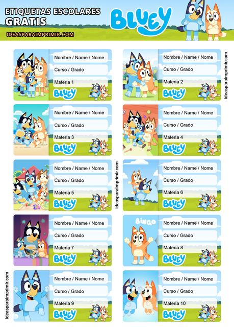 [+10] Etiquetas escolares de BLUEY GRATIS para editar e imprimir!