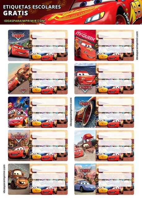 [+10] Etiquetas escolares de CARS y Rayo McQeen GRATIS para editar e imprimir!