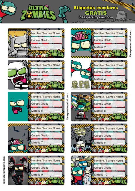 [+10] Etiquetas escolares de ULTRA ZOMBIES GRATIS para editar e imprimir!