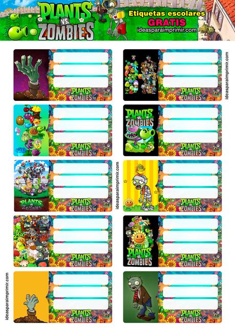 [+10] Etiquetas escolares de PLANTAS VS. ZOMBIES GRATIS para editar e imprimir!
