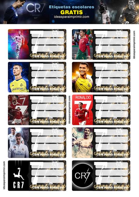 [+10] Etiquetas escolares de CRISTIANO RONALDO (CR7) GRATIS para editar e imprimir!