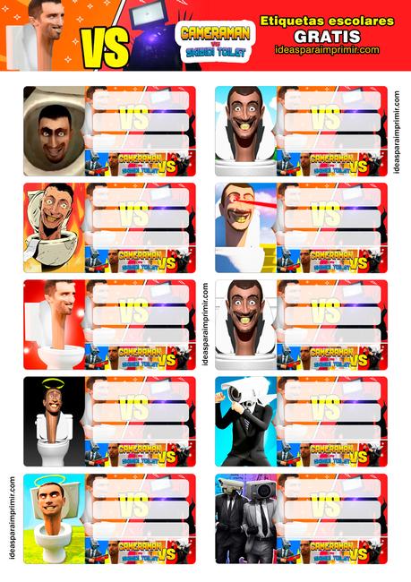 [+10] Etiquetas escolares de SKIBIDI TOILETS GRATIS para editar e imprimir!