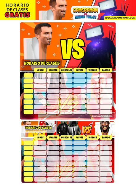 ¡GRATIS! Horarios de Clases de SKIBIDI TOILETS para imprimir ¡GRATIS! Horarios de Clases de SKIBIDI TOILETS para imprimir