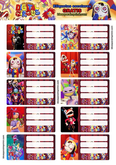 [+10] Etiquetas escolares EL ASOMBROSO CIRCO DIGITAL (Digital Circus) GRATIS para editar e imprimir!