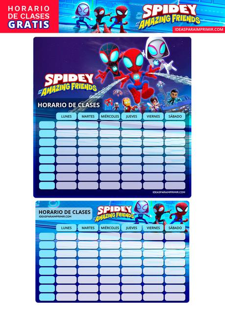 ¡GRATIS! Horarios de Clases de SPIDEY y sus SORPRENDENTES AMIGOS para imprimir ¡GRATIS! Horarios de Clases de SPIDEY y sus SORPRENDENTES AMIGOS para imprimir