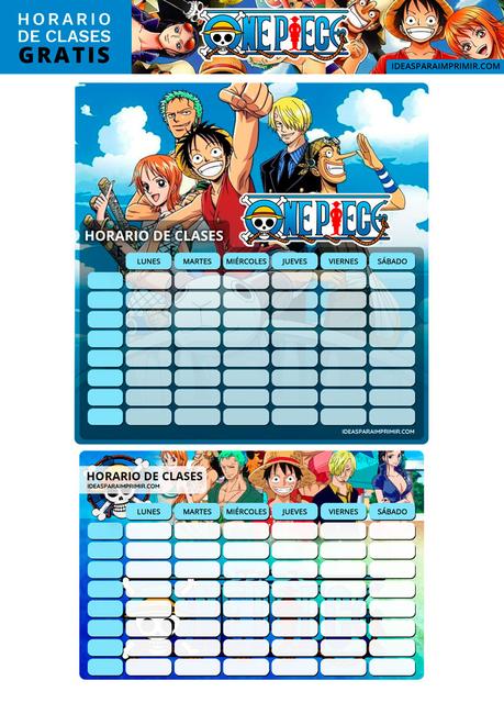 Â¡GRATIS! Horarios de Clases de ONE PIECE para imprimir