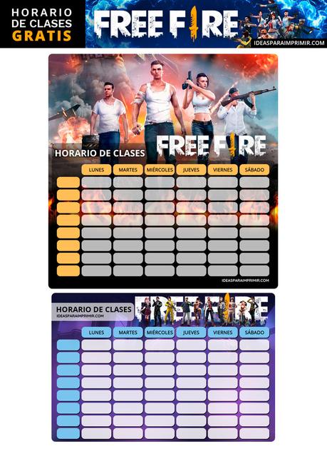 Â¡GRATIS! Horarios de Clases de FREE FIRE para imprimir