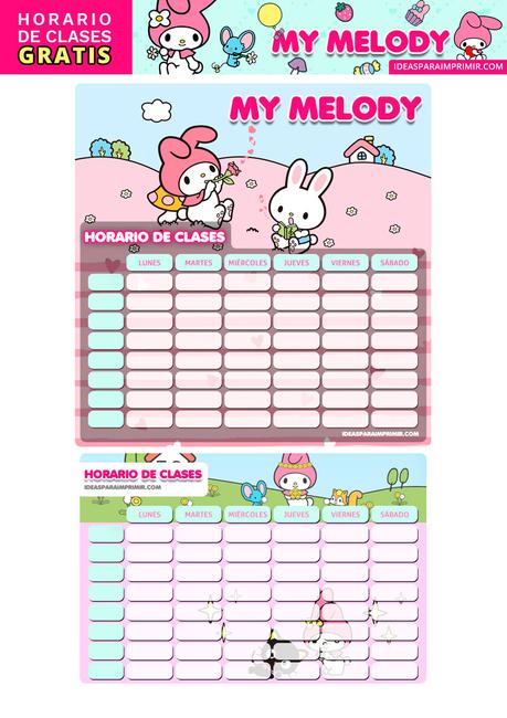 Â¡GRATIS! Horarios de Clases de MY MELODY para imprimir