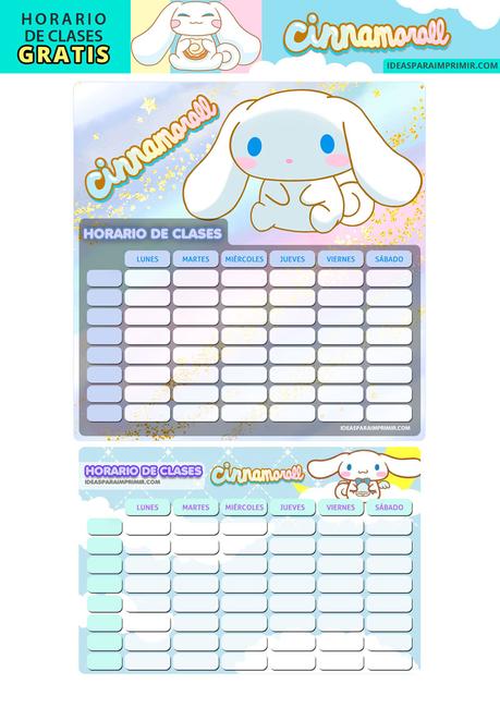 Â¡GRATIS! Horarios de Clases de CINNAMOROLL para imprimir