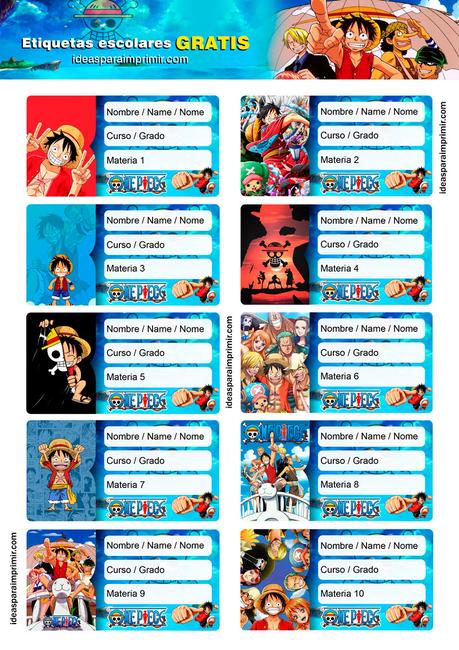 [+10] Etiquetas escolares de ONE PIECE GRATIS para editar e imprimir!