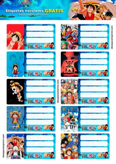 [+10] Etiquetas escolares de ONE PIECE GRATIS para editar e imprimir!