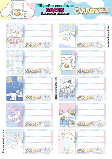 [+10] Etiquetas escolares de CINNAMOROLL GRATIS para editar e imprimir!