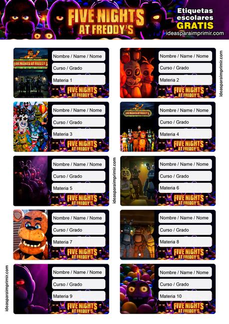 [+10] Etiquetas escolares de Five Nights at Freddys (FNAF) GRATIS para editar e imprimir!