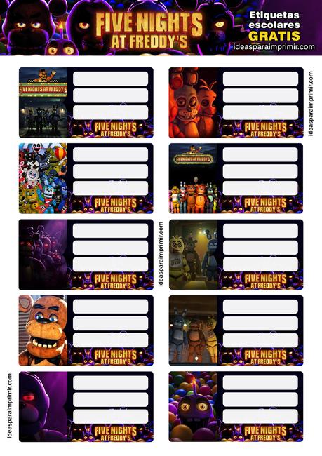 [+10] Etiquetas escolares de Five Nights at Freddys (FNAF) GRATIS para editar e imprimir!