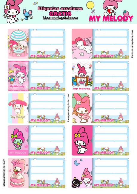 [+10] Etiquetas escolares de MY MELODY GRATIS para editar e imprimir!