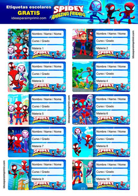 [+10] Etiquetas escolares de SPIDEY Y SUS SORPRENDENTES AMIGOS GRATIS para editar e imprimir!