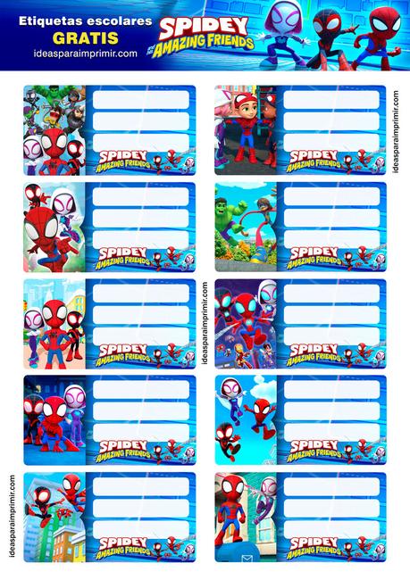 [+10] Etiquetas escolares de SPIDEY Y SUS SORPRENDENTES AMIGOS GRATIS para editar e imprimir!