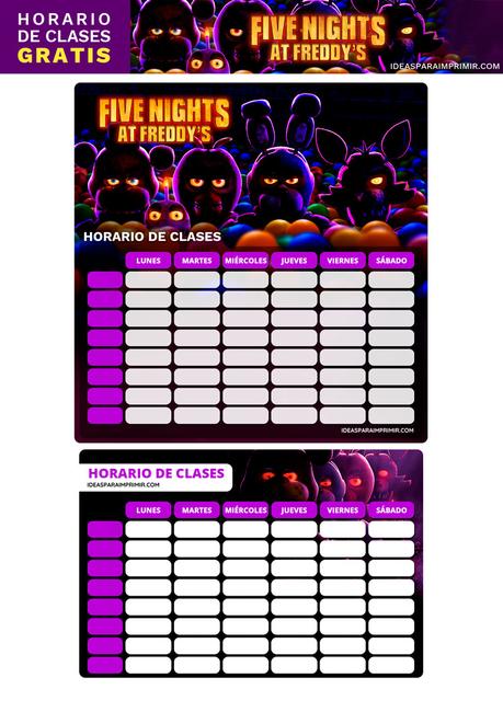 ¡GRATIS! Horarios de Clases de Five Nights at Freddys (FNAF) para imprimir ¡GRATIS! Horarios de Clases de Five Nights at Freddys (FNAF) para imprimir
