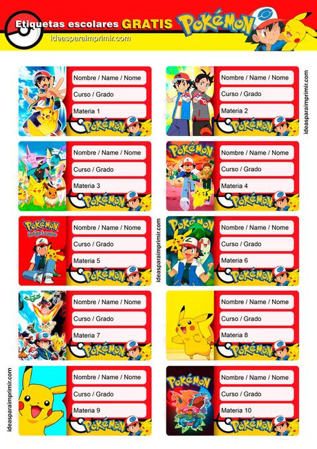 [+10] Etiquetas escolares de POKÃMON GRATIS para editar e imprimir!