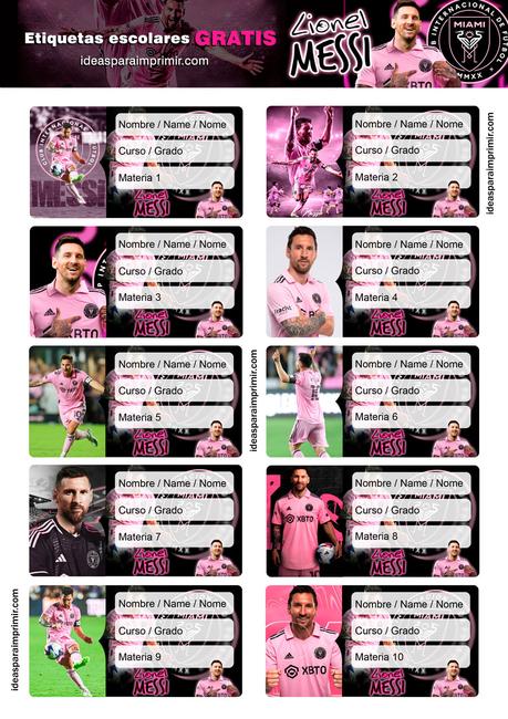 [+10] Etiquetas escolares de MESSI INTER MIAMI GRATIS para editar e imprimir!