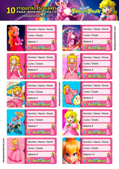 [+10] Etiquetas escolares de PRINCESA PEACH GRATIS para editar e imprimir!