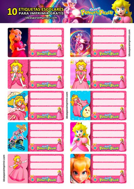 [+10] Etiquetas escolares de PRINCESA PEACH GRATIS para editar e imprimir!