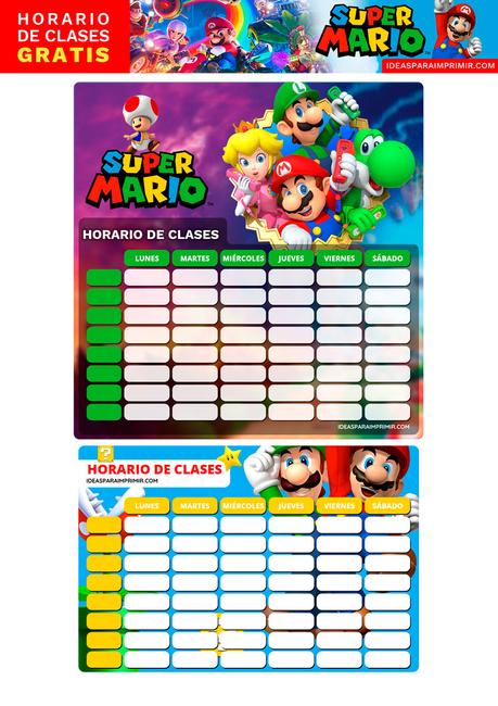 Â¡GRATIS! Horarios de Clases de MARIO BROS para imprimir