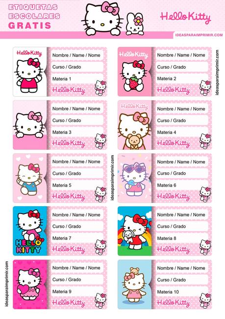 [+10] Etiquetas escolares de HELLO KITTY GRATIS para editar e imprimir!