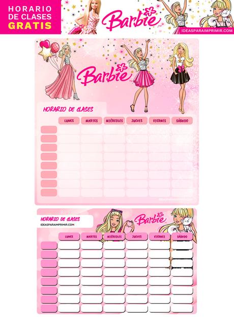 Â¡GRATIS! Horarios de Clases de BARBIE para imprimir