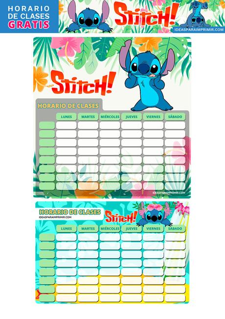 Â¡GRATIS! Horarios de Clases de STITCH para imprimir