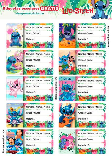 [+10] Etiquetas escolares de LILO & STITCH (GRATIS) para editar e imprimir!