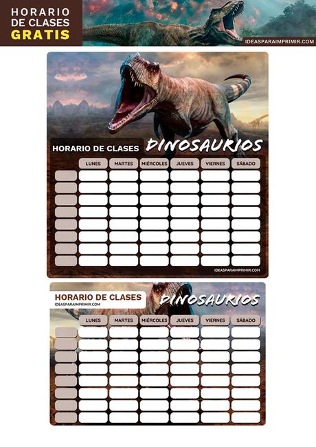 Â¡GRATIS! Horarios de Clases de DINOSAURIOS para imprimir