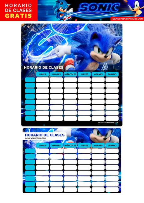 Â¡GRATIS! Horarios de Clases de SONIC para imprimir