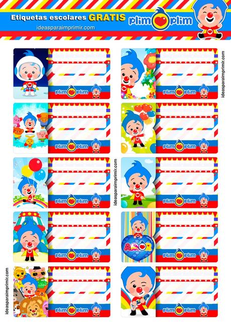 [+10] Etiquetas escolares de PAYASO PLIM PLIM (GRATIS) para editar e imprimir!