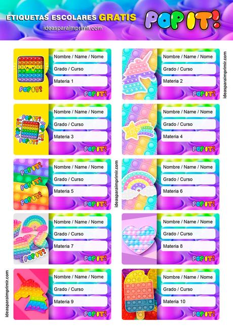 [+10] Etiquetas escolares de POP IT (GRATIS) para editar e imprimir!