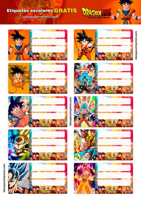 [+10] Etiquetas escolares de DRAGON BALL / GOKU (GRATIS) para editar e imprimir!